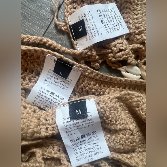 SHEIN Puka Shell Tan Crochet Bikini w Matching Drawstring Sarong Skirt. Size M L - Picture 16 of 16